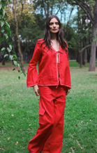 Load image into Gallery viewer, RED CARGO LINEN PANTS
