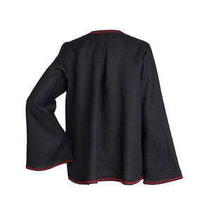 BLACK LONG SLEEVE SHIRT WITH TIE CLOSURES